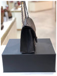 255 Chain Vintage Calfskin Ruthenium  Large Flap Shoulder Bag Black Chanel