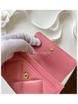 19 Gold Hardware Lambskin Flap Card Wallet Coral Pink Chanel