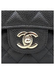A01112 Black Caviar Skin Classic Medium Silver Chain Flap Shoulder Bag Chanel