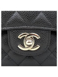 A01112 Black Caviar Skin Classic Medium Silver Chain Flap Shoulder Bag Chanel