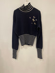 *HOT* Chanel Airline Collection Navy Cashmere Jumper and Mini Skirt Set with Silver Logo Airplane Appliqu√©s Size FR 38 (UK 10)