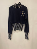 *HOT* Chanel Airline Collection Navy Cashmere Jumper and Mini Skirt Set with Silver Logo Airplane Appliqu√©s Size FR 38 (UK 10)