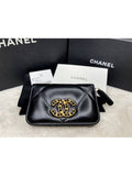 19 CC Logo Zip Around Lambskin Card Wallet Black Chanel