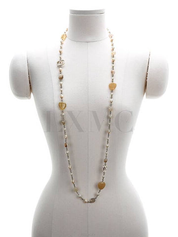 100th Anniversary Stone Long Necklace Pearl CC Logo Chain Chanel