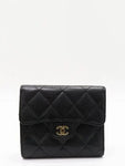 A82288 Black caviar skin gold COCO logo quilted classic small flap bi fold wallet Chanel