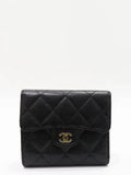 A82288 Black caviar skin gold COCO logo quilted classic small flap bi fold wallet Chanel