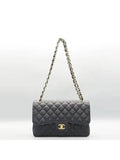 A58600 Black Caviar Skin Classic Jumbo Gold Chain Shoulder Bag Chanel