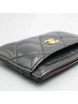 AP0213 Black grained calf caviar skin COCO gold logo classic card holder Matrasse wallet Chanel