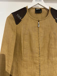 *VINTAGE* Fendi Brown Round Neck Jacket with Leather Trim Detail IT 42 (UK 10)