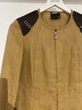 *VINTAGE* Fendi Brown Round Neck Jacket with Leather Trim Detail IT 42 (UK 10)