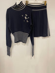 *HOT* Chanel Airline Collection Navy Cashmere Jumper and Mini Skirt Set with Silver Logo Airplane Appliqu√©s Size FR 38 (UK 10)