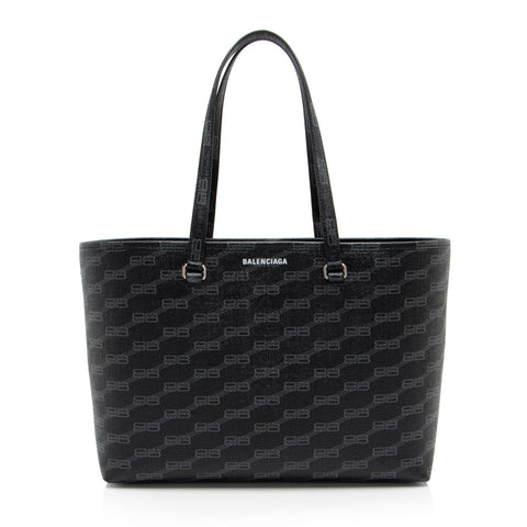 balenciaga BB Monogram Canvas Signature E/W Medium Shopper Tote (SHF-sezzpJ)