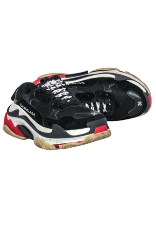 balenciaga - Black, Cream & Red Chunky "Triple S" Sneakers Sz 6