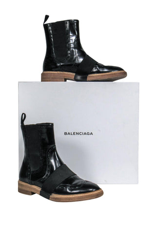 balenciaga - Black Leather Chelsea Booties w/ Elastic Strap Sz 7
