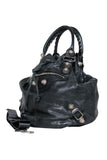 balenciaga - Black Leather Studded Motorcross Pompon Bucket Bag