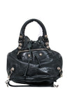 balenciaga - Black Leather Studded Motorcross Pompon Bucket Bag