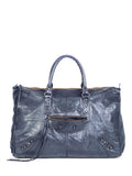 balenciaga Distressed Leather Classic Hardware City Duffle Bag Black
