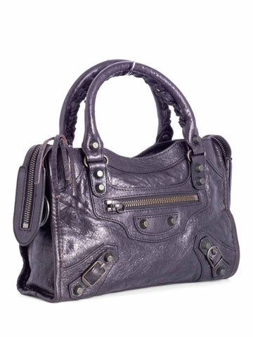 balenciaga Distressed Leather Classic Hardware Mini City Bag Black