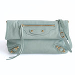 balenciaga balenciaga balenciaga Giant Clutch with shoulder strap in aqua green leather