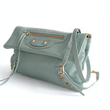 balenciaga balenciaga balenciaga Giant Clutch with shoulder strap in aqua green leather