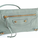 balenciaga balenciaga balenciaga Giant Clutch with shoulder strap in aqua green leather