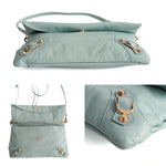 balenciaga Giant Clutch with shoulder strap in aqua green leather