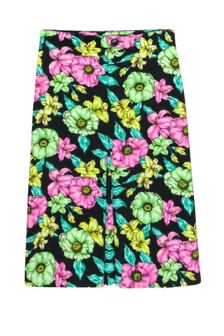 balenciaga - Green & Pink Printed Floral Denim Skirt Sz S
