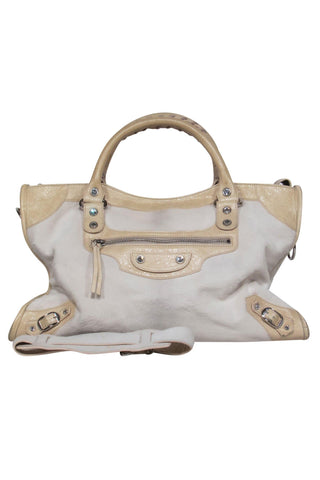 balenciaga - White & Cream Calf Hair Convertible Satchel