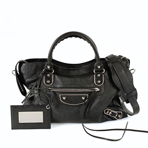 balenciaga balenciaga balenciaga Le City Metallic Medium shoulder bag in black leather