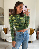 *HOT* Chanel 14K Green Cropped Jacquard Jumper with CC Detail Size FR 36 (UK 8) RRP ¬£1960