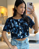 *HOT* Chanel 21C Short Sleeve Jacket in Blue Logo Velvet with White Enamel & Crystal CC Button Detail Size FR 42 (UK 14)