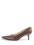 Chanel Logo Leather Pointy Toe Kitten Heels Shoes Brown