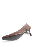Chanel Logo Leather Pointy Toe Kitten Heels Shoes Brown