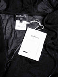 Chanel Logo Mesh Knit Zip Up Hoodie Sweater Black
