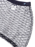 Chanel Logo Mini Asymmetric Mesh Beaded Skirt Black White