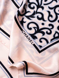 Chanel Logo Silk Royal Floral Scarf Pink Black