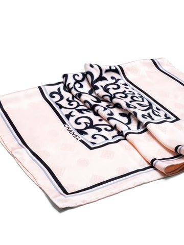 Chanel Logo Silk Royal Floral Scarf Pink Black