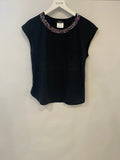 *FIRE PRICE* Chanel Black Top with Collar Embellishment and CC Logo Detail Size FR 38 (UK 10)