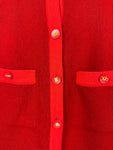 *HOT* Chanel Red Long Sleeve Knit Mini Dress with Multi Icon Logo Button Details FR 38 (UK 10)