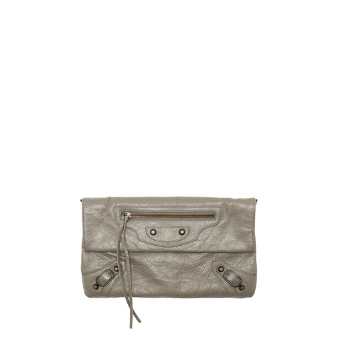balenciaga City Fold Clutch/Shoulder Bag Leather Grey Ruthenium Hardware