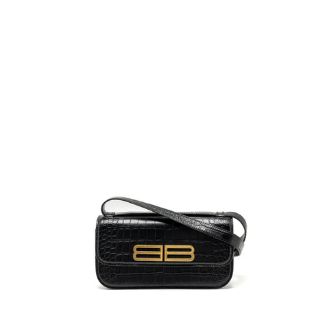 balenciaga Gossip shoulder bag croc-embossed calfskin black GHW