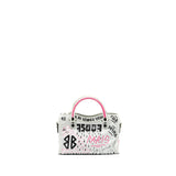 balenciaga City Graffiti Classic Studs bag leather white / pink/ black with black hardware