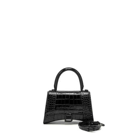 balenciaga Hourglass S Croc-Embossed Calfskin So Black