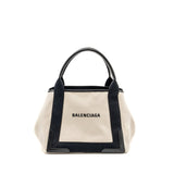 balenciaga Cabas Tote Bag Canvas/Calfskin Natural/Black SHW