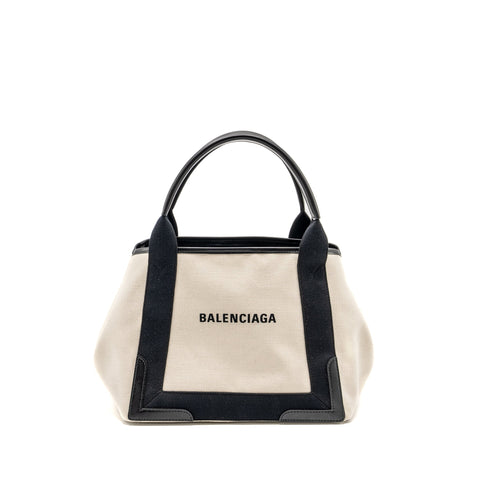 balenciaga Cabas Tote Bag Canvas/Calfskin Natural/Black SHW