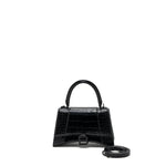 balenciaga Hourglass S Croc-Embossed Calfskin So Black