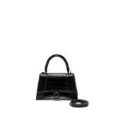 balenciaga Hourglass S Croc-Embossed Calfskin So Black