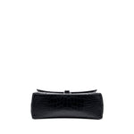 balenciaga Downtown Small Shoudler Bag Crocodile Embossed Black with Black Hardware