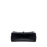 balenciaga Downtown Small Shoudler Bag Crocodile Embossed Black with Black Hardware