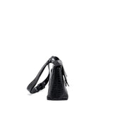 balenciaga Downtown Small Shoudler Bag Crocodile Embossed Black with Black Hardware